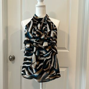 My Michelle Zebra Pattern Halter Top - Black, White, Blue